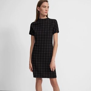 THEORY Dolman-Sleeve Shift Dress in Grid Ponte in Navy SZ M